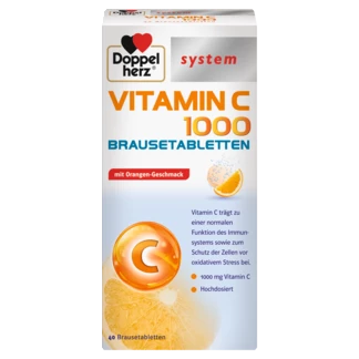 Abbildung der Produktverpackung Doppelherz system VITAMIN C 1000 BRAUSETABLETTEN Frontansicht